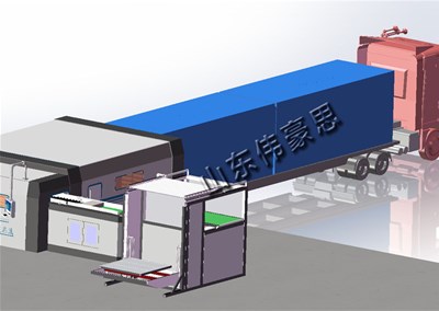 麩皮集裝箱自動裝車現(xiàn)場 袋料全自動裝車生產(chǎn)線