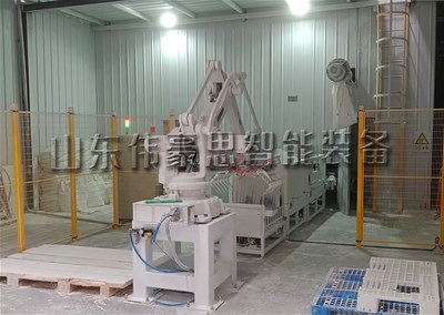 40kg面粉自動碼垛機器人，全自動碼垛系統(tǒng)使用現場